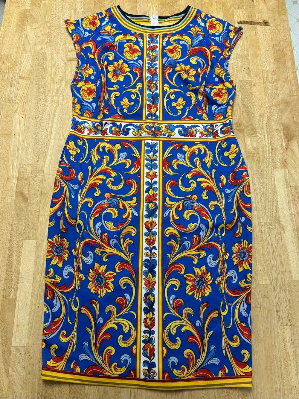 NWT StyleWe Blue Baroque Print Cap-Sleeve Dress